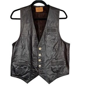 Vintage Daredevil Leather Vest Men 40 Western Buffalo Nickel Buttons Indie Biker